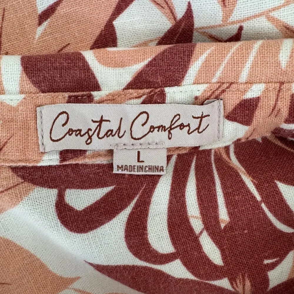 COASTAL COMFORT Top Womens L Tropical Palm Print Retro Hawaiian Surfer Vibe - Picture 10 of 12